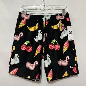 NEFF Hot Tub Board Shorts Swim Trunks Men’s Small Flamingo Fruit Black NWT